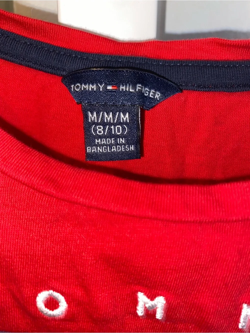 Girls Tommy Hilfiger Red Tee shirt dress with Navy & White Stripe